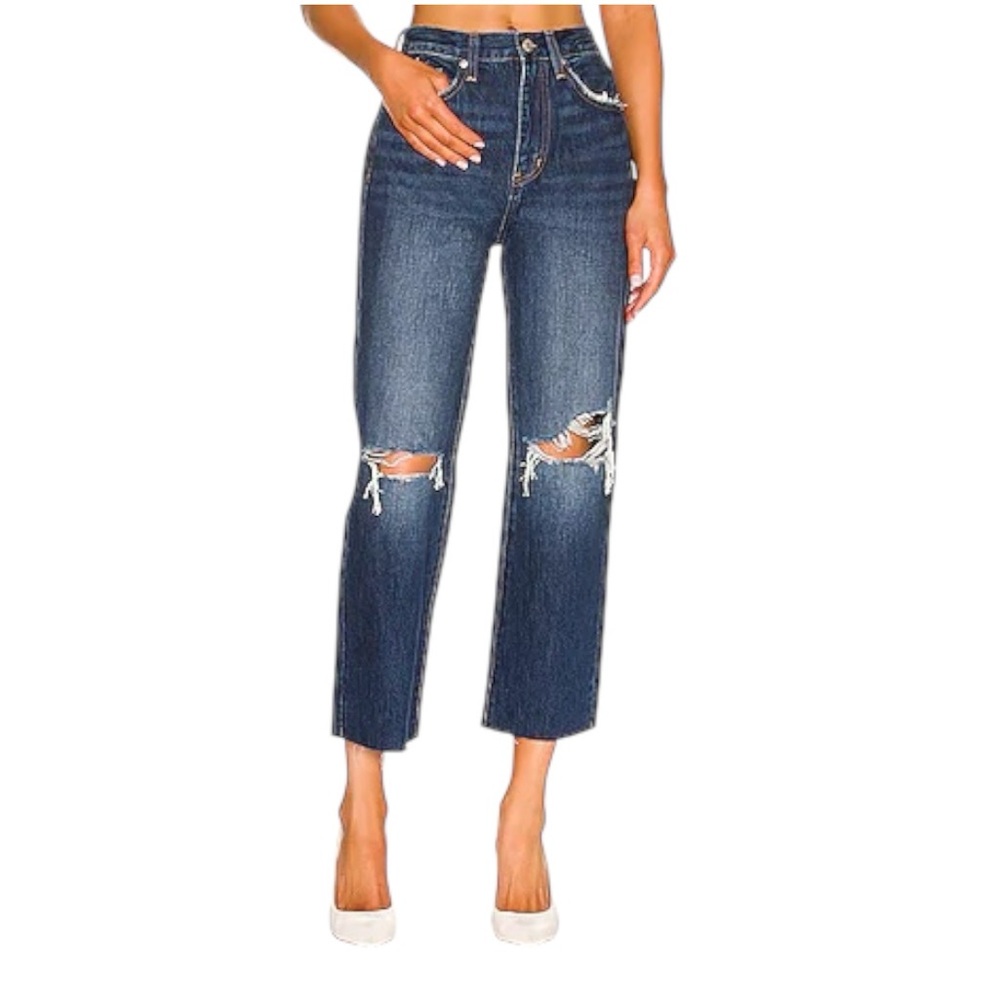 PISTOLA Cassie Crop Super High Rise Straight Distressed in Motive Distressed
